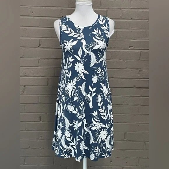 Loft Blue Floral Bird Swing Dress, size XS - Picture 1 of 7